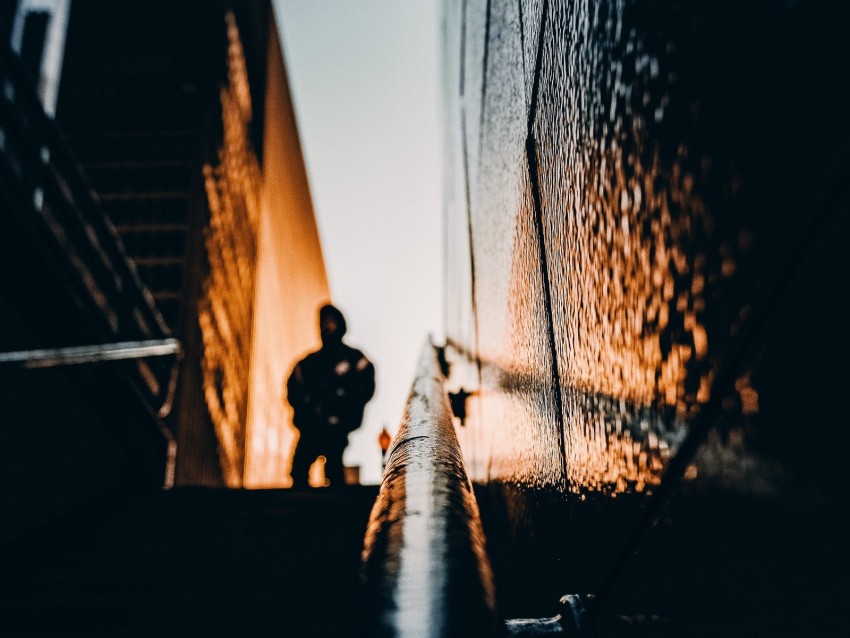 silhouette, stairs, sunset, dark