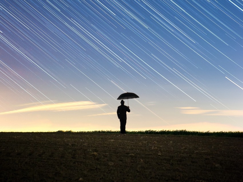 Silhouette Starry Sky Long Exposure Movement Field Background