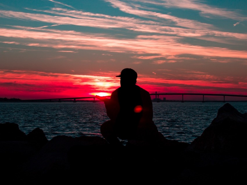 silhouette, sunset, night, sky, solitude, horizon, sea