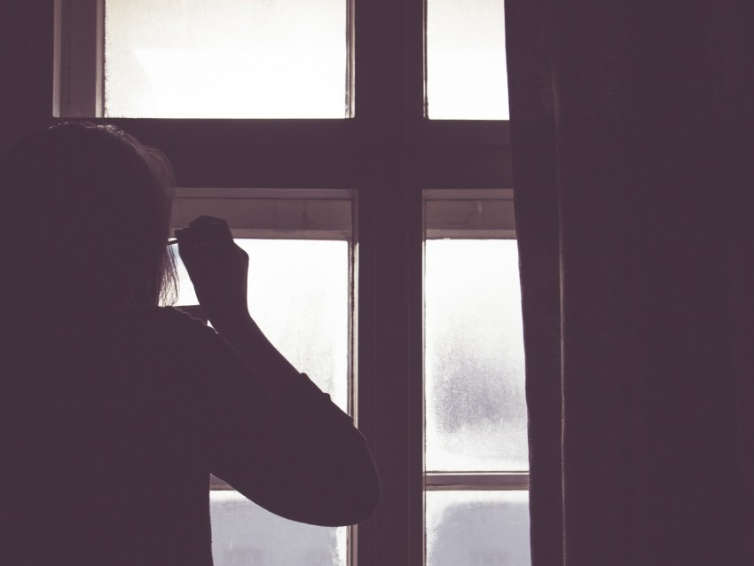 silhouette, window, dark, figure, gloom