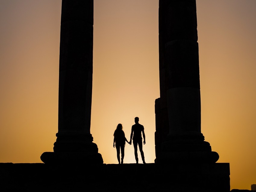 Silhouettes Arch Columns Pair Dark Twilight Background