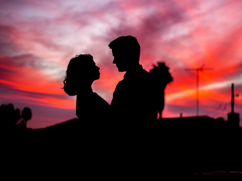 silhouettes, couple, love, romance, twilight, dark