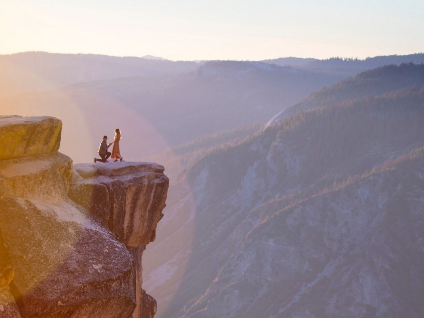 silhouettes, love, cliff, yosemite valley