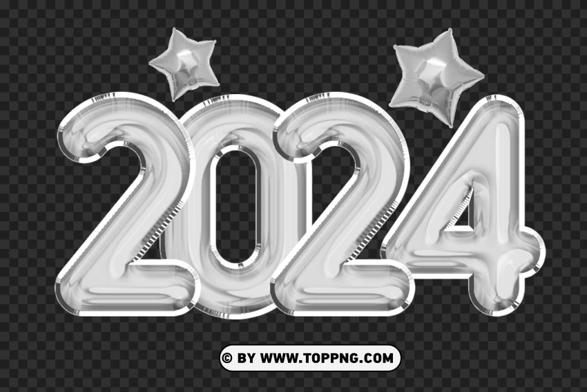 Silver Balloons 2024 With Elegant Star PNG Transparent Background