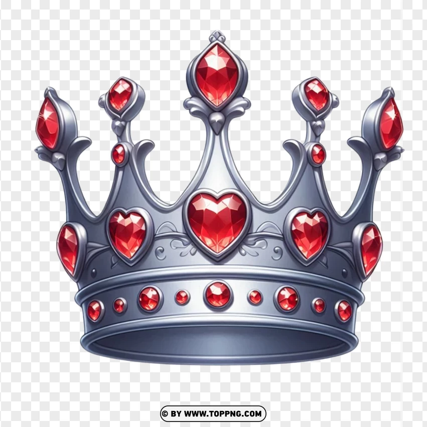 Silver Royal Crown With Red Stones PNG Transparent Background