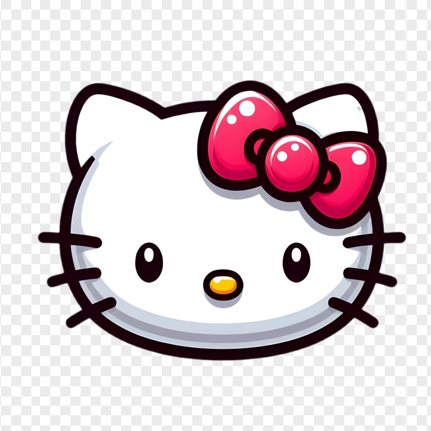 Hello Kitty head with pink bow and simple face design, Sanrio cartoon character illustration with transparent background