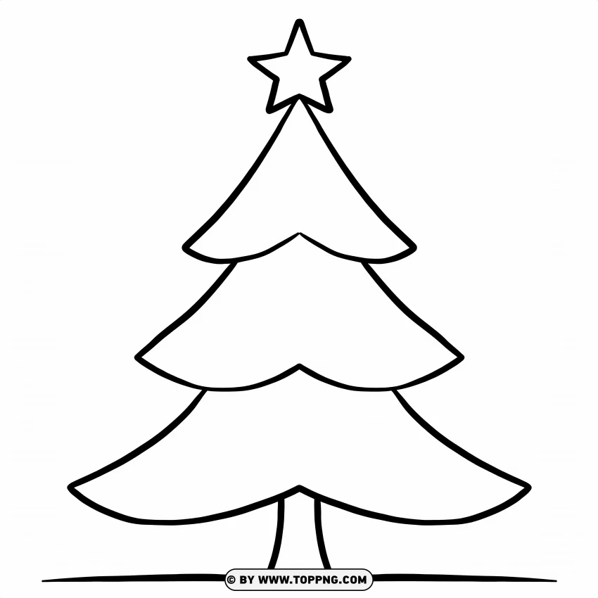 Simple Outline Christmas Tree Cartoon Black And White PNG Transparent Background