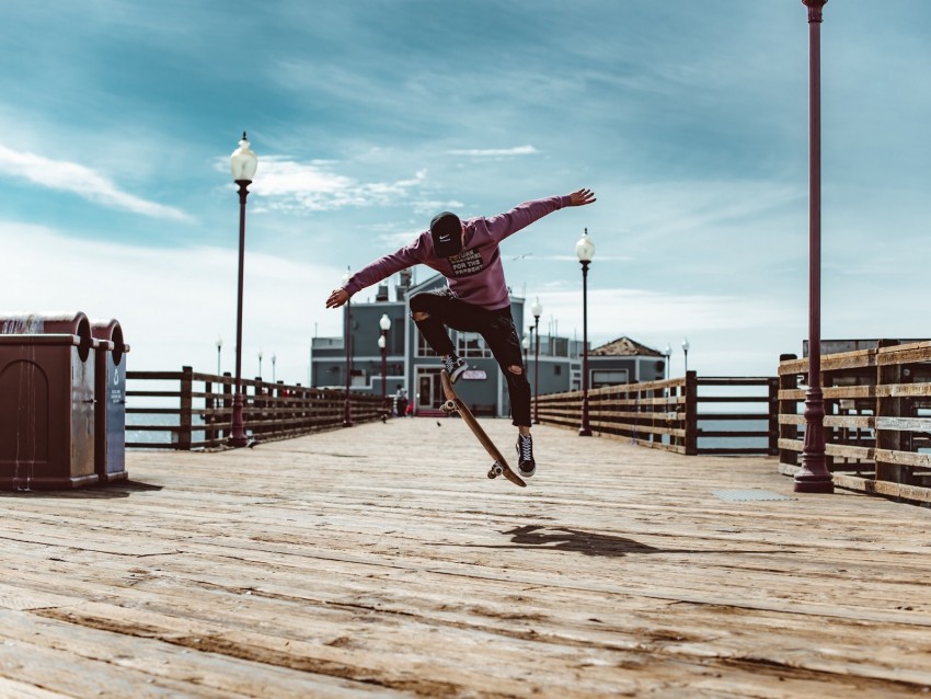 Skate Jump Trick Extreme Skateboarder Pier Flooring Background