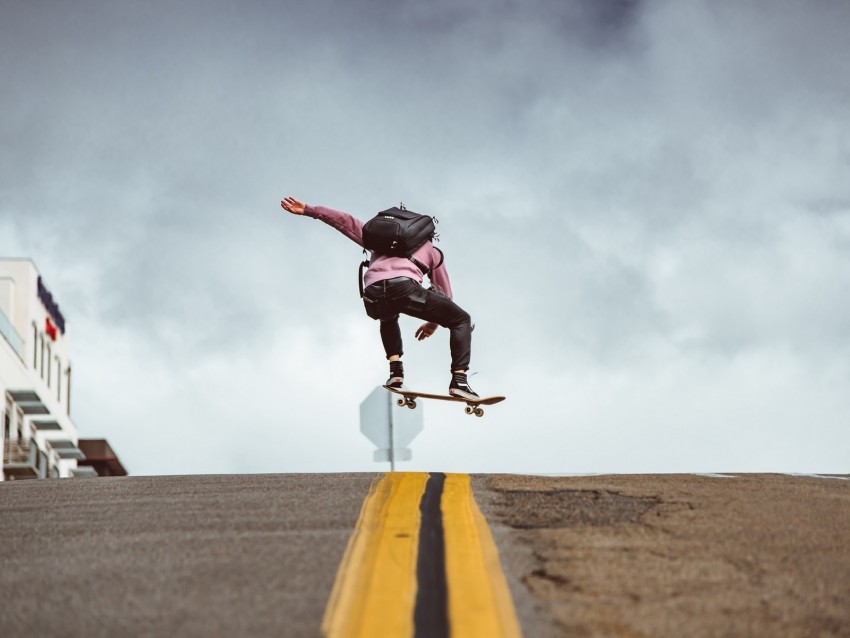 Skateboard Jump Trick Road Background