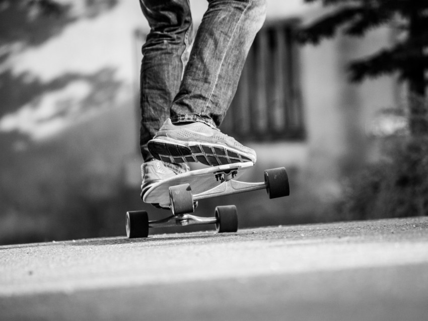 Skateboard Skate Bw Legs Sneakers Background