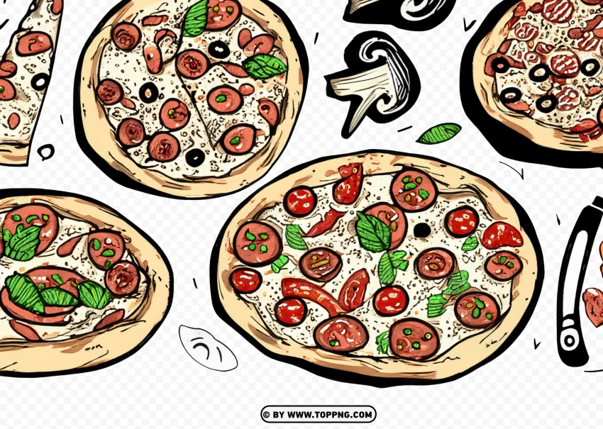 Sketchy Pizza Toppings Vector Illustration PNG Transparent Background