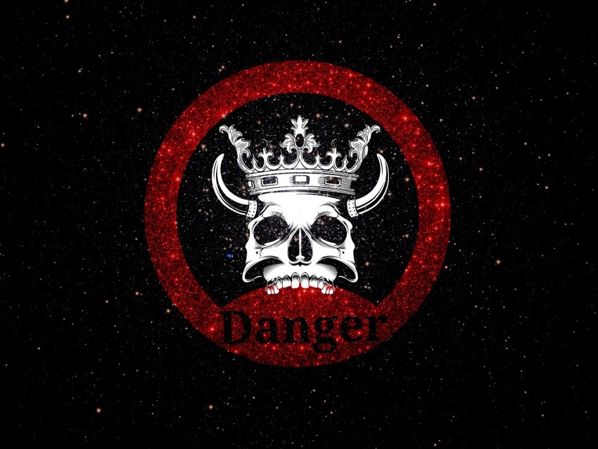 Skull Crown Danger Inscription Shine Background