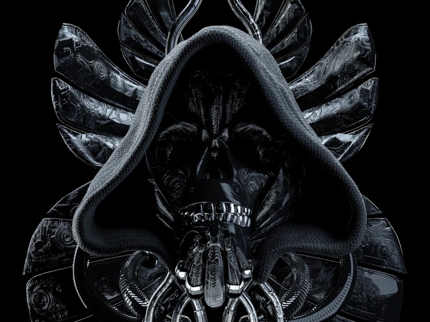 skull, hood, dark, futurism, sci-fi