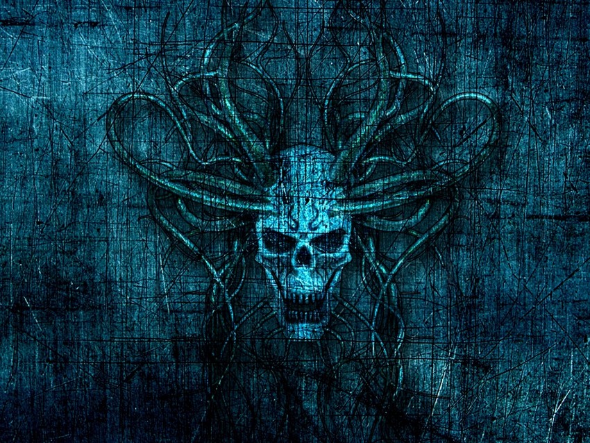 Skull Horns Scratches Art Background