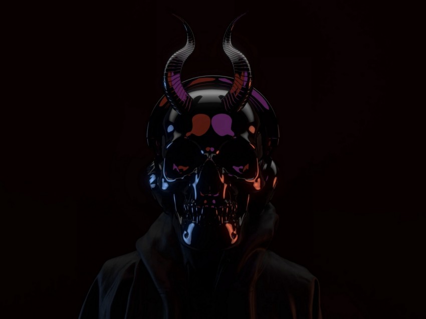 Skull Mask Black Dark Horns Background