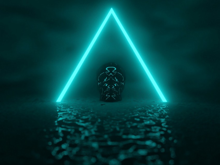 skull, neon, triangle, glow, dark