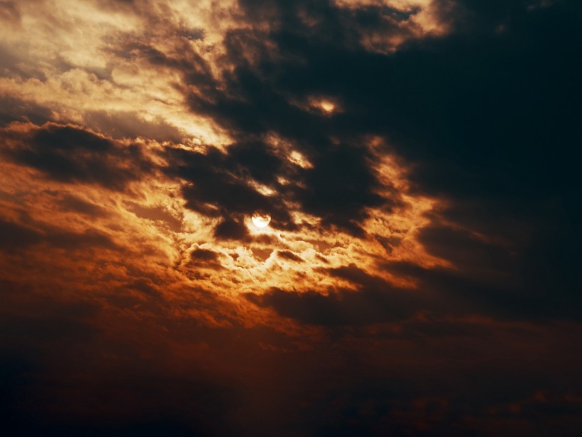 sky, clouds, sun, hide, sunset