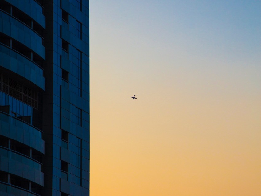 Skyscraper Airplane Dawn Minimalism Background