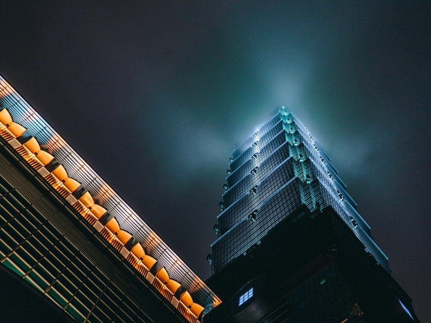 Skyscraper Architecture Bottom View Backlight Night Night City Background