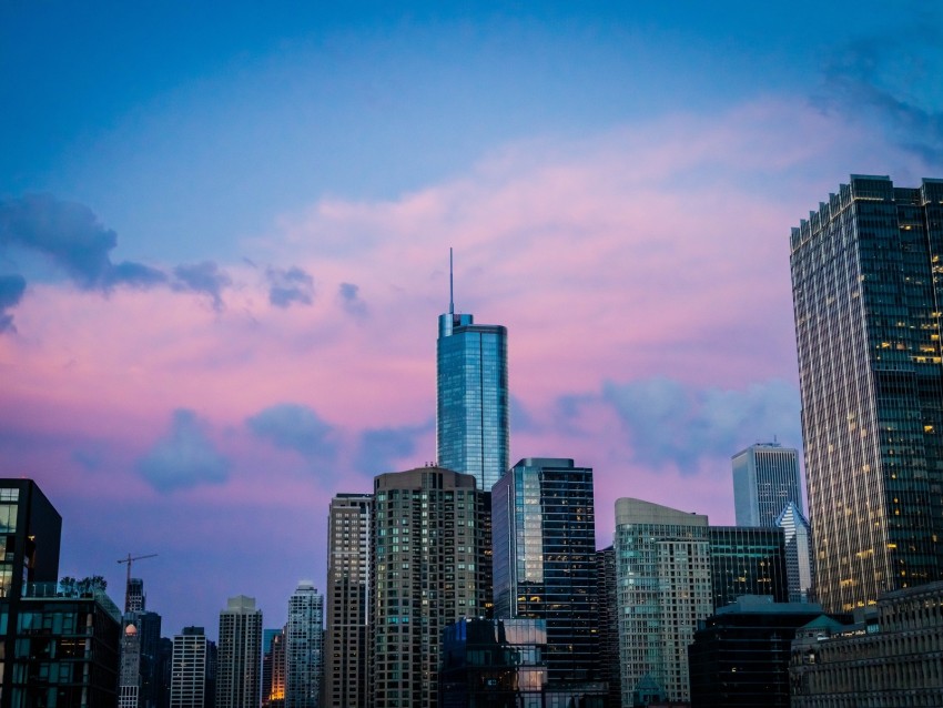 skyscraper, architecture, sunset, city, chicago, usa