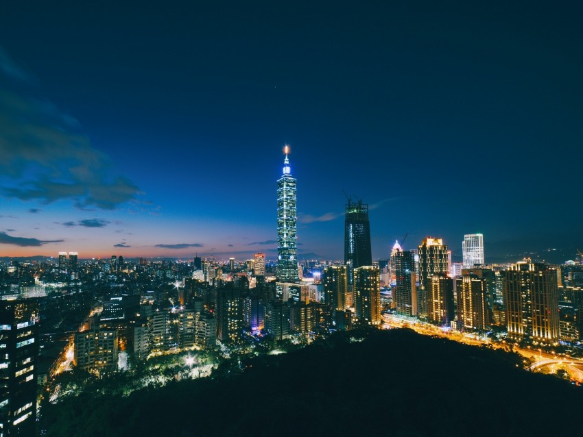 Skyscrapers Night City Aerial View Architecture Taipei Taiwan China Background