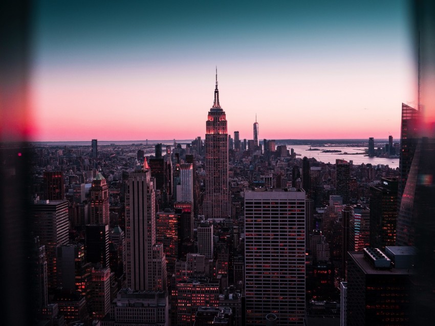 skyscrapers, sunset, architecture, new york, usa