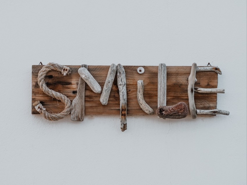 wooden sign, driftwood decoration, beach decor, SMILE letters, coastal art