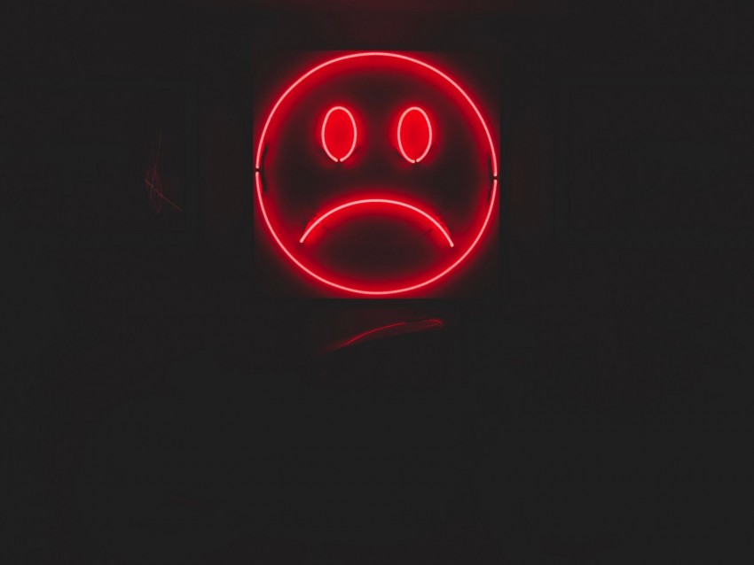 smile, smiley, sad, neon, red, dark