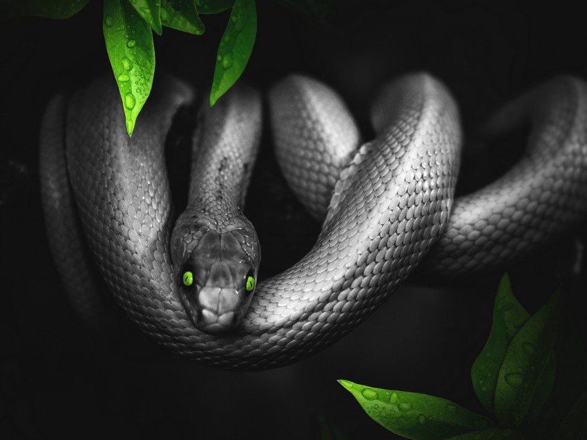 Snake Photoshop Leaves Eyes Reptile Background