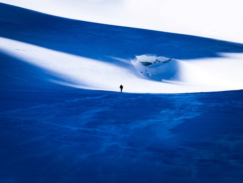 snow, mountains, silhouette, loneliness, winter