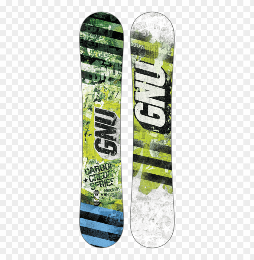 Gnu Carbon Credit Series snowboards with vibrant green and black graphics.