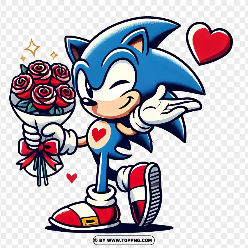 Sonic Carrying Roses And A Heart For Valentines Day PNG Transparent Background