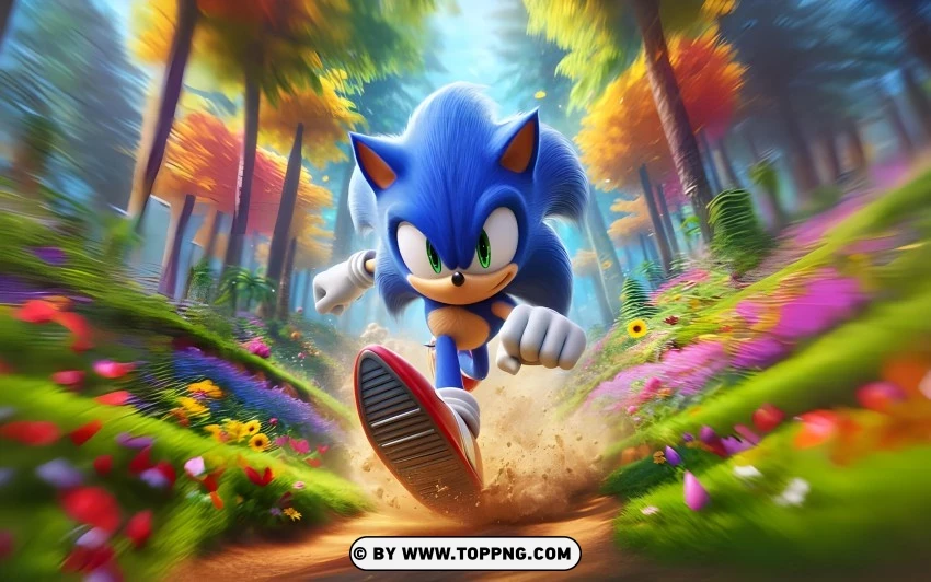 Sonic Racing Down A Forest Path PNG Transparent Background