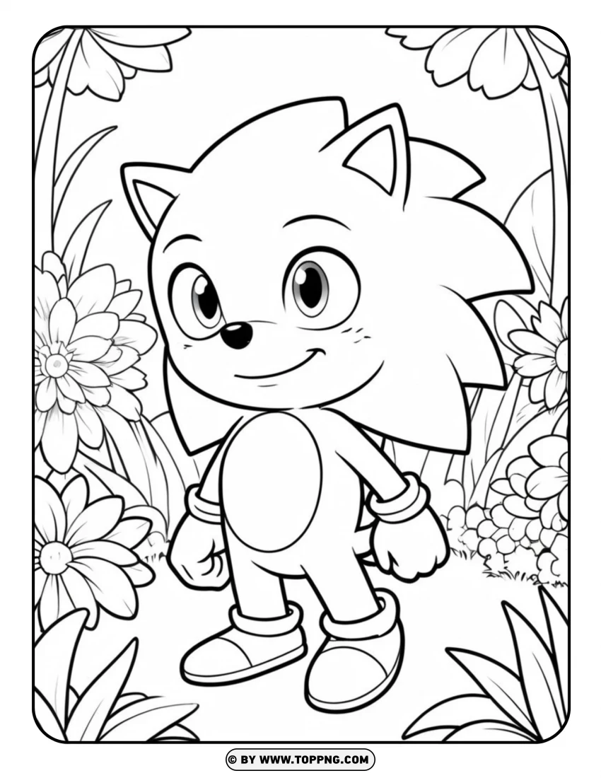 Sonic The Hedgehog In A Forest Adventure Coloring Page PNG Transparent Background