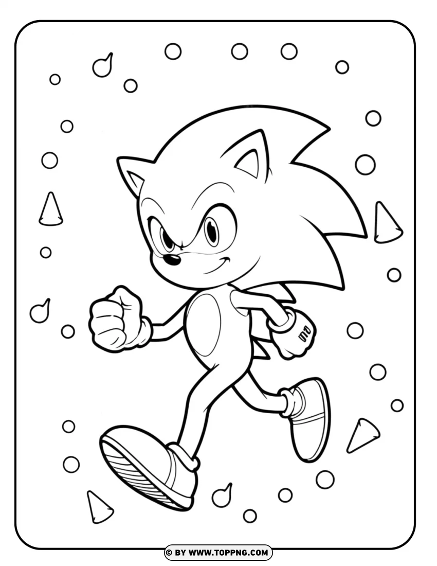 Sonic The Hedgehog On The Go Coloring Page PNG Transparent Background