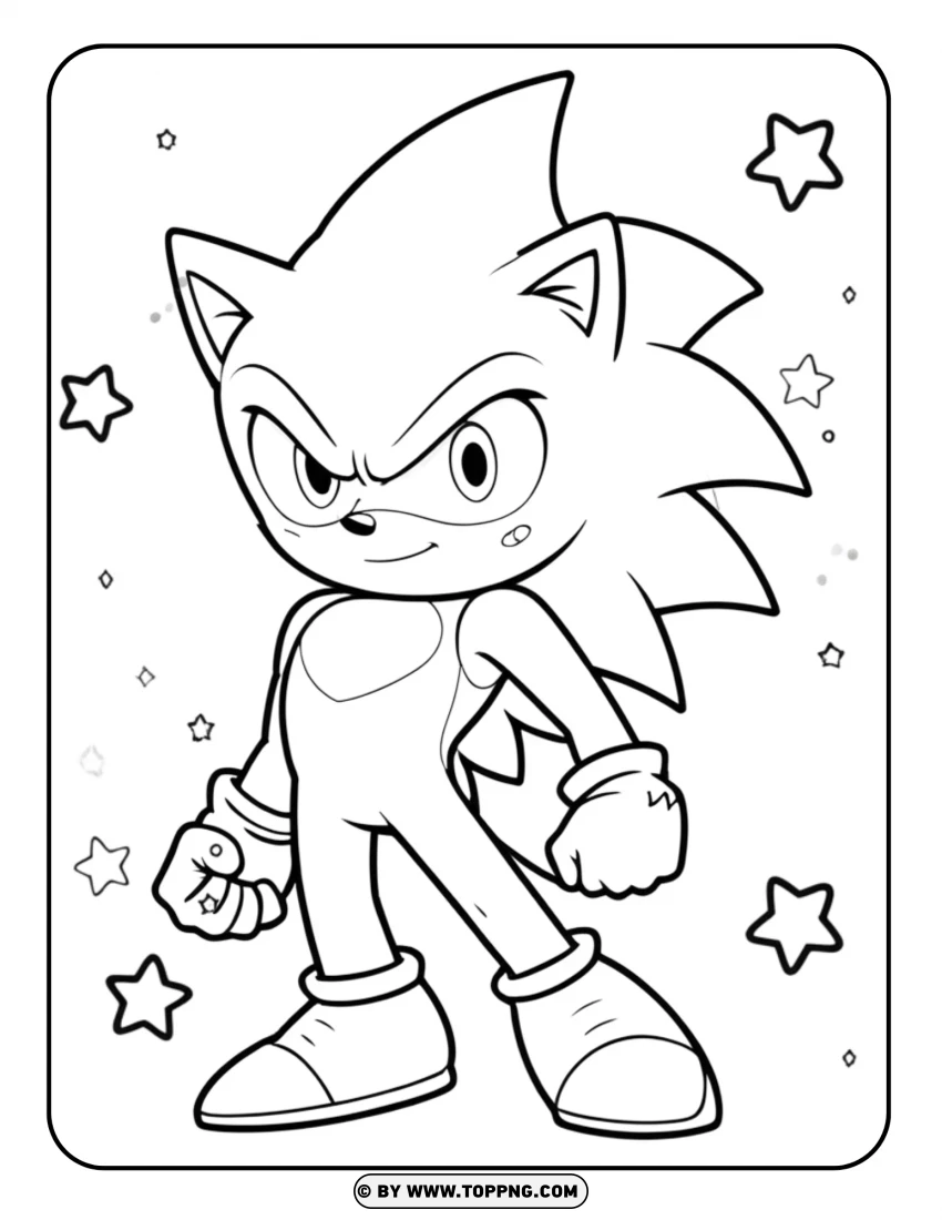 Sonic The Hedgehog Surrounded By Stars Coloring Page PNG Transparent Background