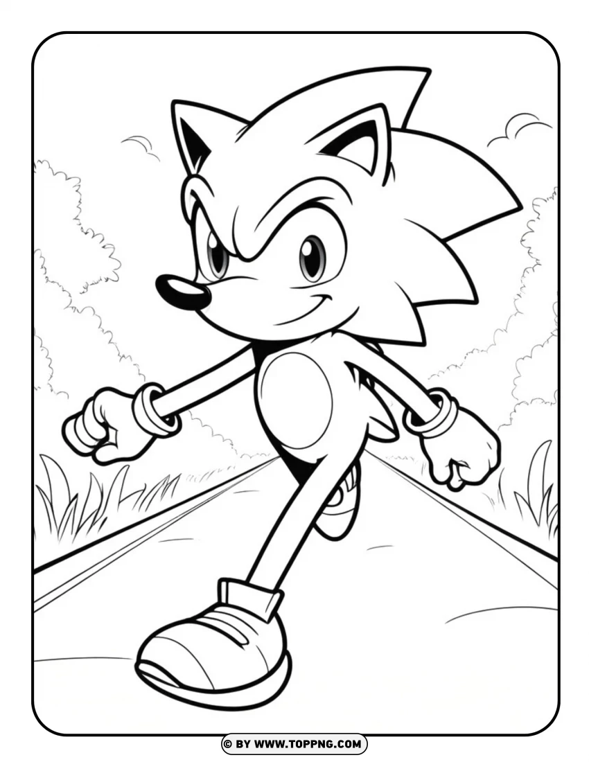 Sonic The Hedgehog Walking Through Nature Coloring Page PNG Transparent Background