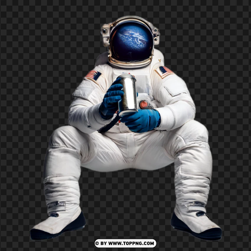 Astronaut seated and holding a burger, relaxing in space png