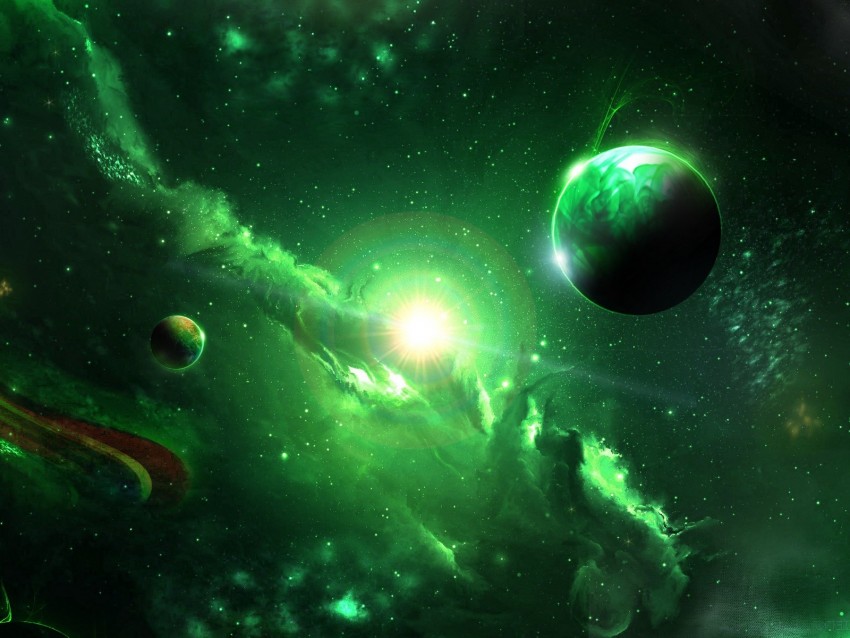 Space Galaxy Planets Green Universe Background