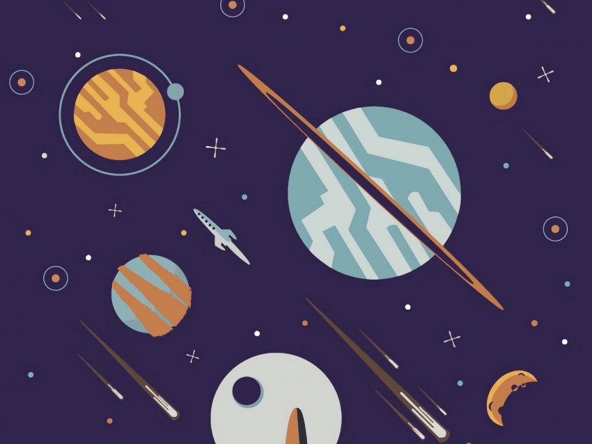 Space Rockets Planets Stars Art Vector Background