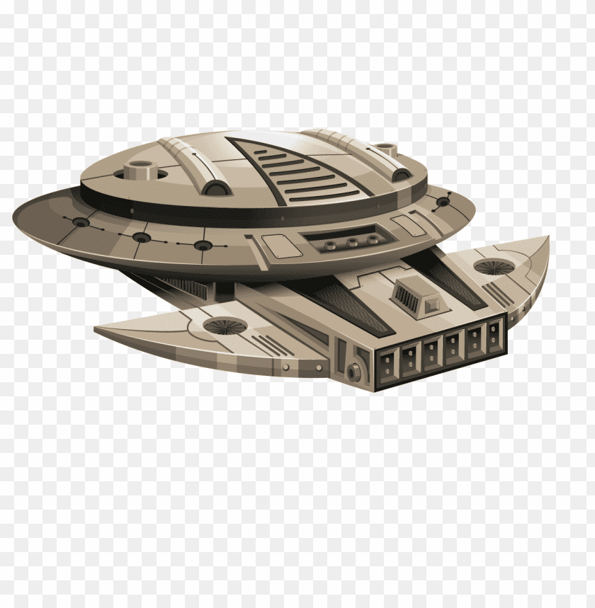 Stylized futuristic spaceship design with a sleek, metallic appearance PNG