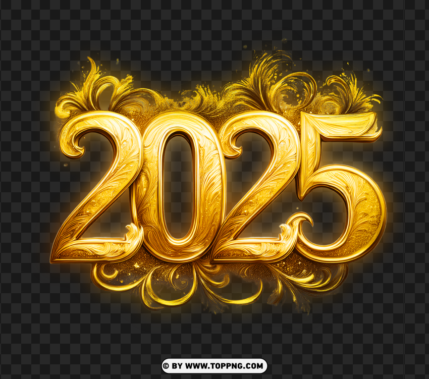 Sparkling 2025 Gold Text Clipart PNG Transparent Background