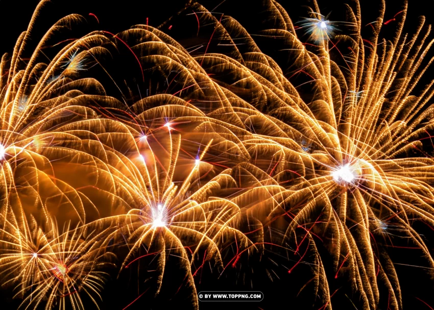 Sparkling Golden Fireworks Display Nighttime Festivities PNG Transparent Background