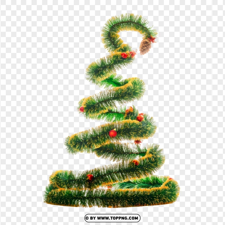 Spiral Christmas Tree With Red Baubles PNG Transparent Background