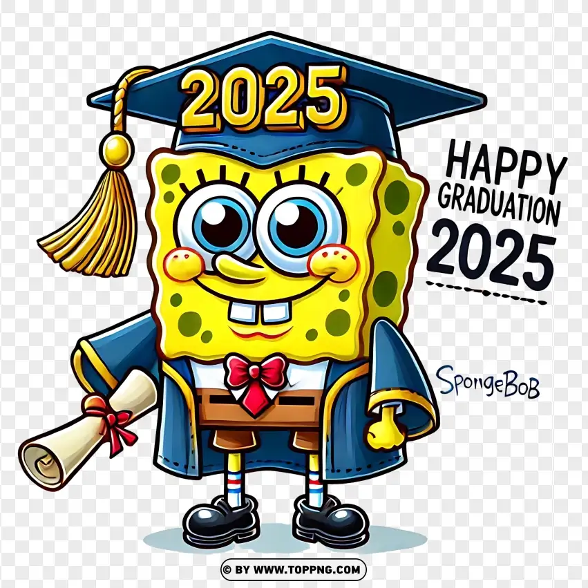 Spongebob Graduation Clipart With 2025 Design PNG Transparent Background