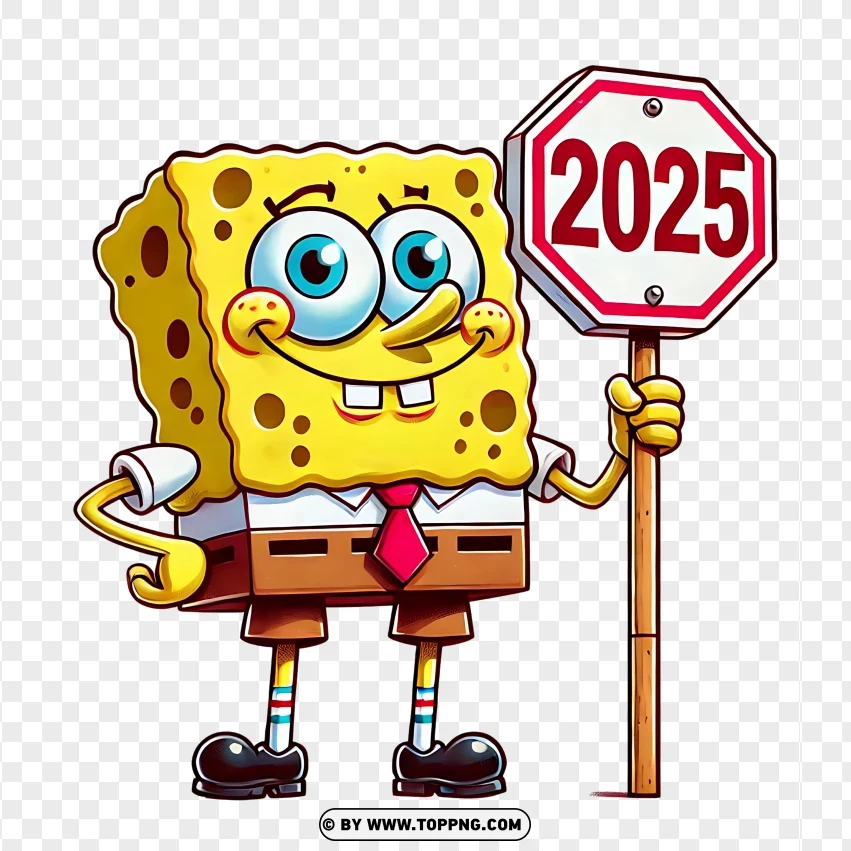 Spongebob Holding A 2025 Sign PNG Transparent Background