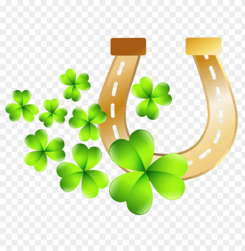 horseshoe, four-leaf clover, green leaves, lucky symbols, nature elements, St. Patrick's Day, doodle art