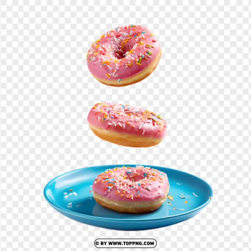 Stack Of Donuts With Pink Icing And Mini Marshmallows PNG Transparent Background