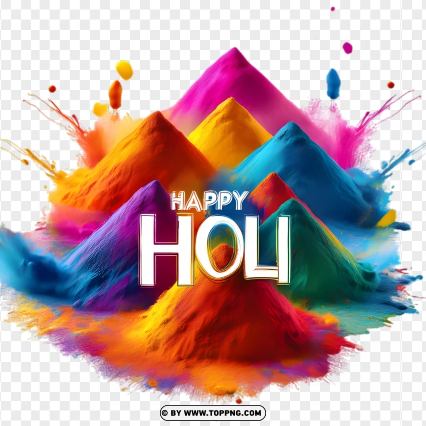 Stacked Holi Powders Pink Blue Yellow With Happy Holi Text In The Center PNG Transparent Background