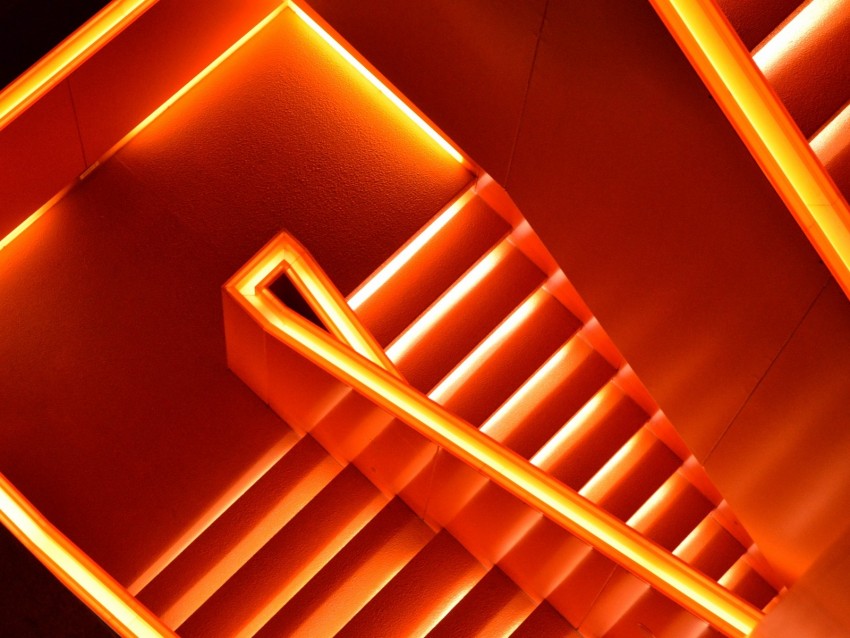 Stairs Neon Backlight Glow Architecture Background